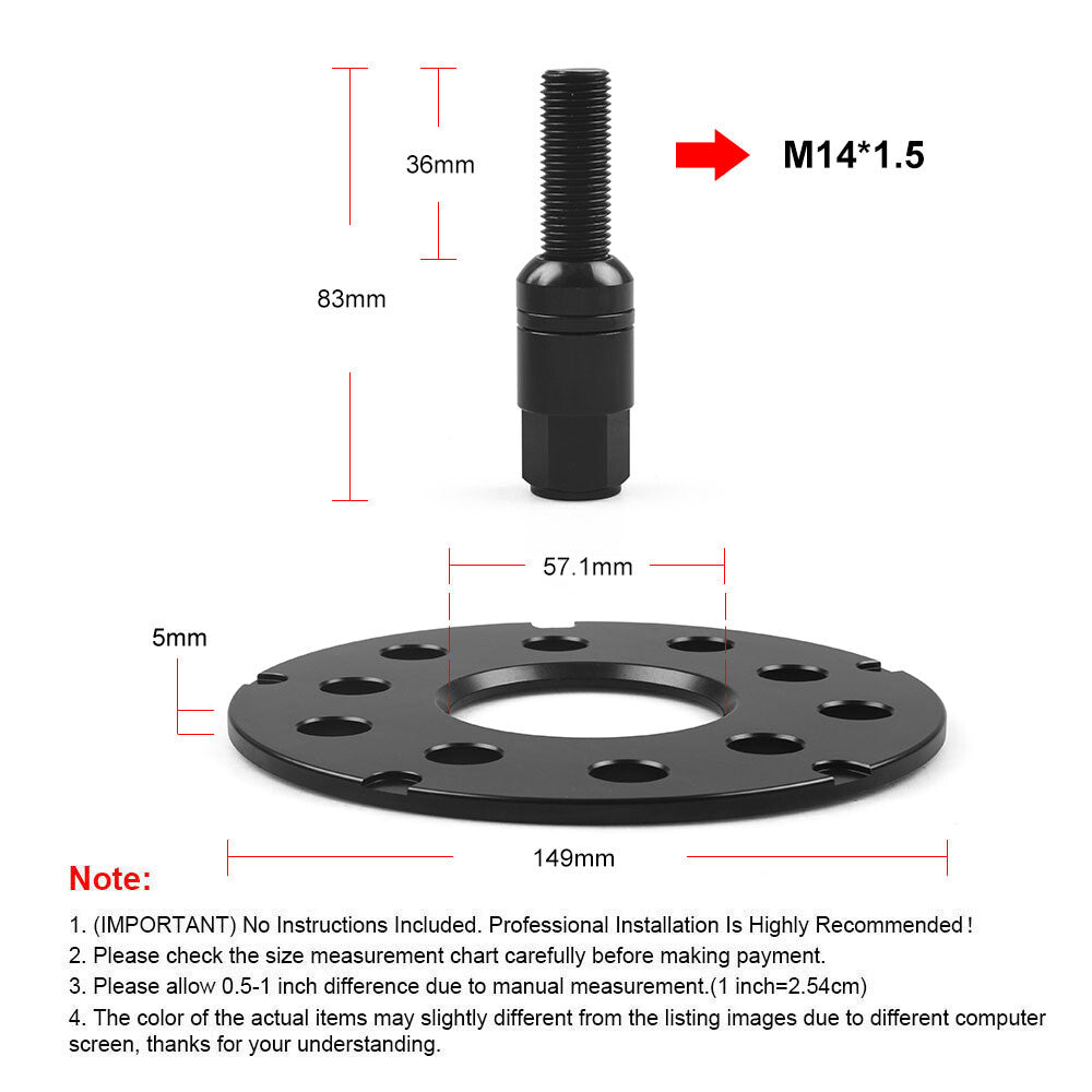 2x 5MM Wheel Spacers BLACK 5x100 5x112 SET  BALL BOLTS for VW for JETTA for GOLF for PASSAT