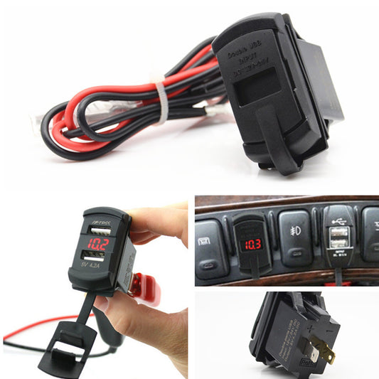 Car Marine Boat Jack Dual Ports USB Socket Charger Carling Red Panel Voltmeter
