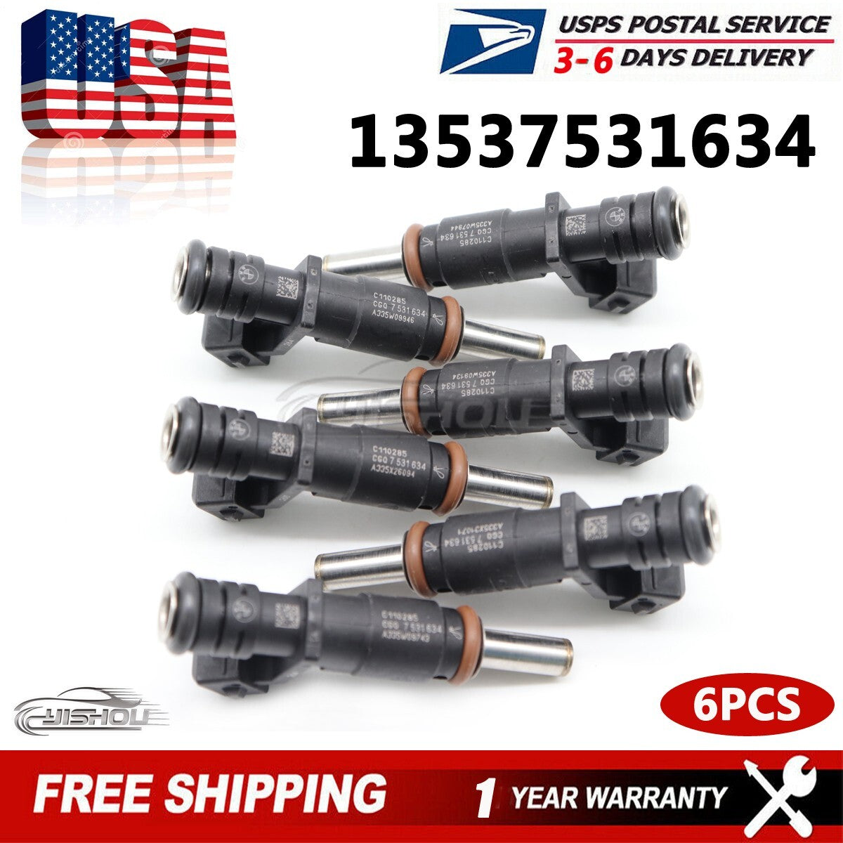 6X Fuel Injectors 7531634 for BMW 328i 330i 525i 528i 530i X3 X5 Z4 13537531634