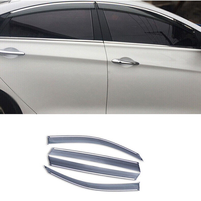 for Hyundai Sonata 2011-14 W/Chrome Window Visor Vent Shade Sun Rain Guard Trim