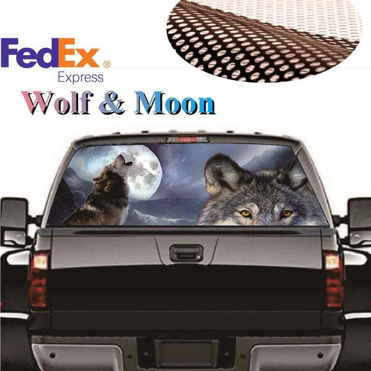 Truck Wolf  Moon Rear Window Sticker Perforated Window Graphic Sticker 147x46CM Q