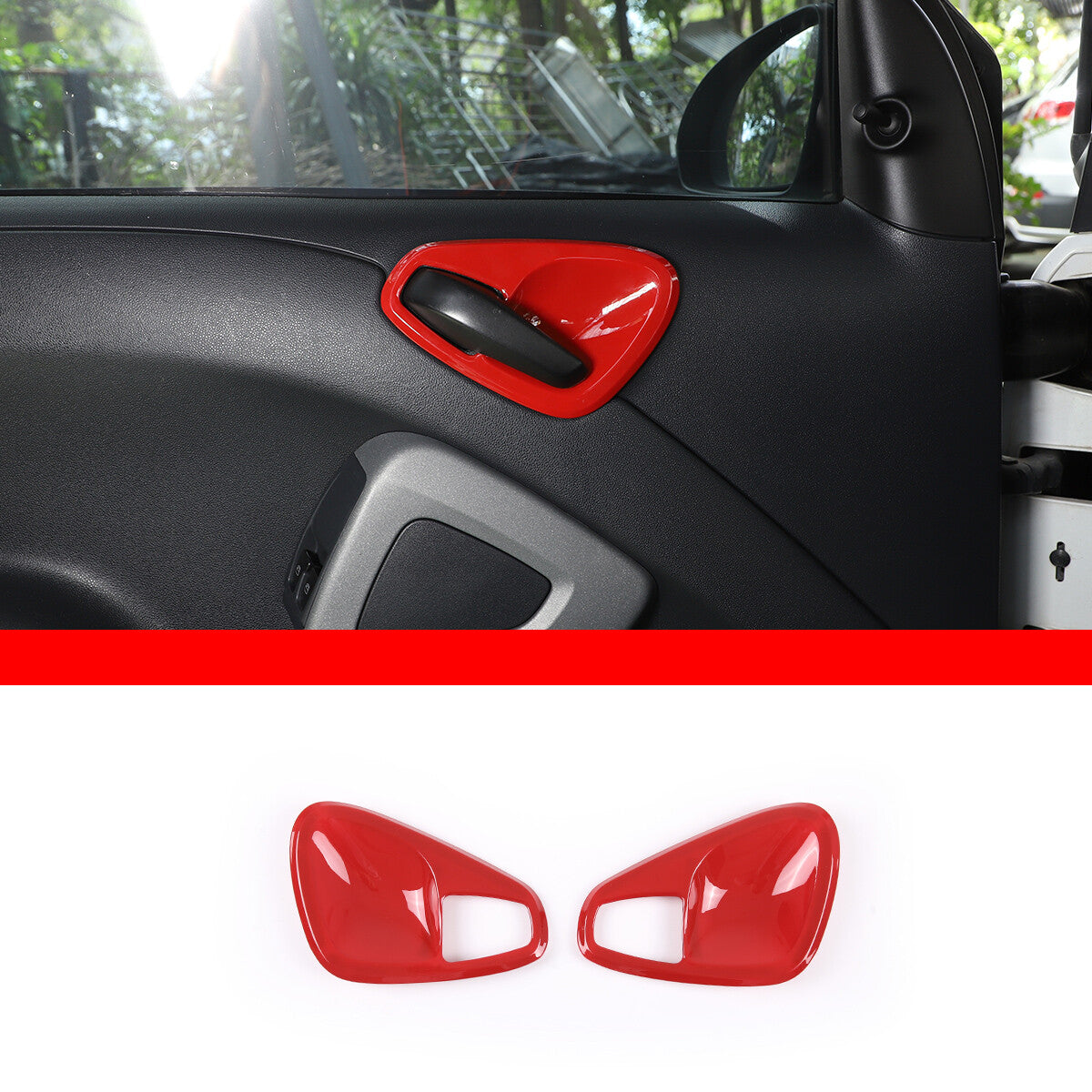 Red interior door handle cup cover decorative accessory for Smart Fortwo 2010 - 2015 - n