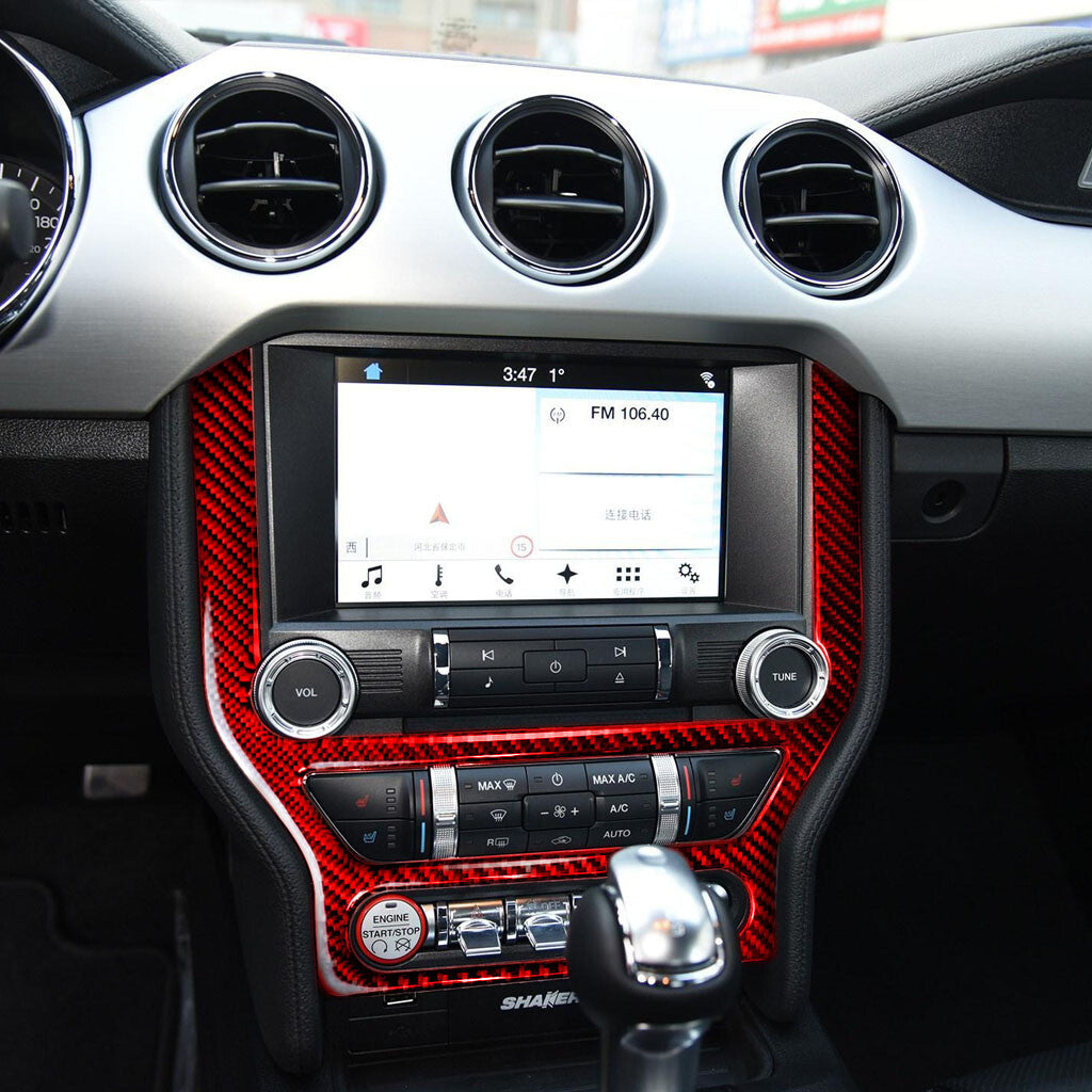 Red Carbon Fiber Console GPS Navigation CD Panel Trim Fit for Ford for Mustang 2015+