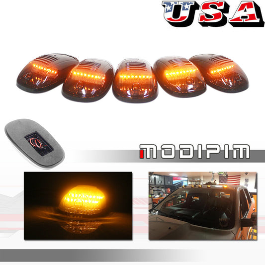 (5) Smoked Lens Cab Roof Marker Running Light Amber LED Light For Truck 4x4 - v