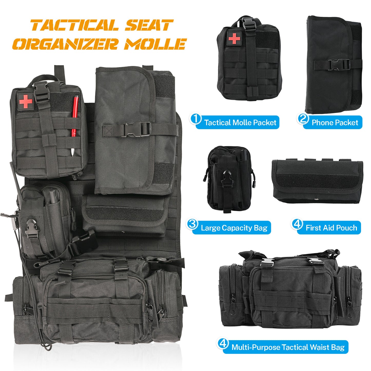 Tactical Car Vehicle MOLLE SeatBack Pouch Cover Protector Storage Bag Organizer Q