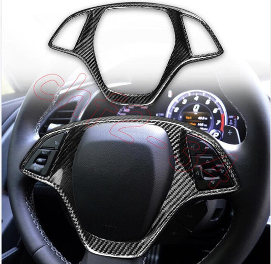 Dry Carbon Inner Steering Wheel Decor Cover Trim for Chevrolet for Corvette C7 14-19