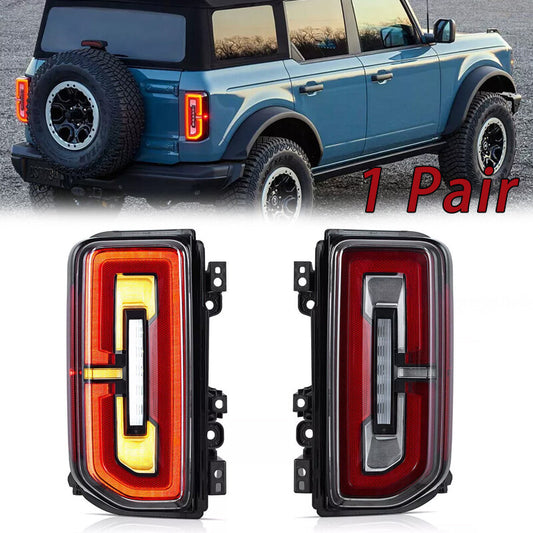 1Pair Full LED Tail Lights for Ford Bronco 2021-2024 With Dynamic Animation