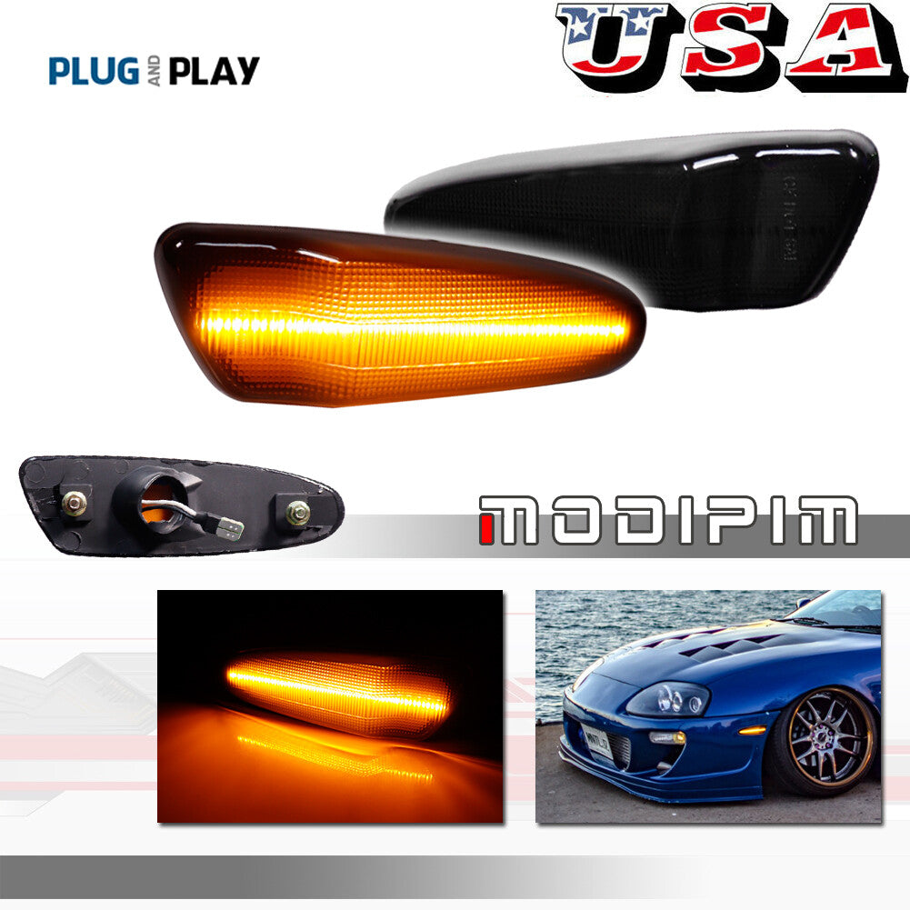 2 Pack Smoked Lens Amber LED Front Park Side Marker Lights for 00-05 for Celica - v