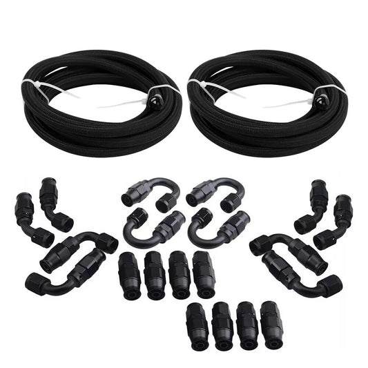 2x Black Nylon Braided E85 PTFE Fuel Line 10ft 6AN- AN6 10 Fittings Hose kit E85