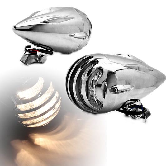Chrome H4 Bullet Retro Grill Cover Headlight for Harley Chopper Bobber Custom Q