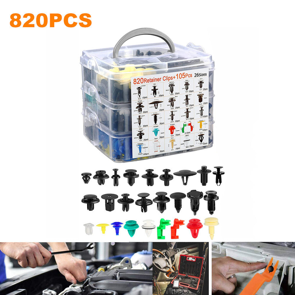 820-piece pack of car bumper retainers, body rivets, decorative panel fasteners with box - n