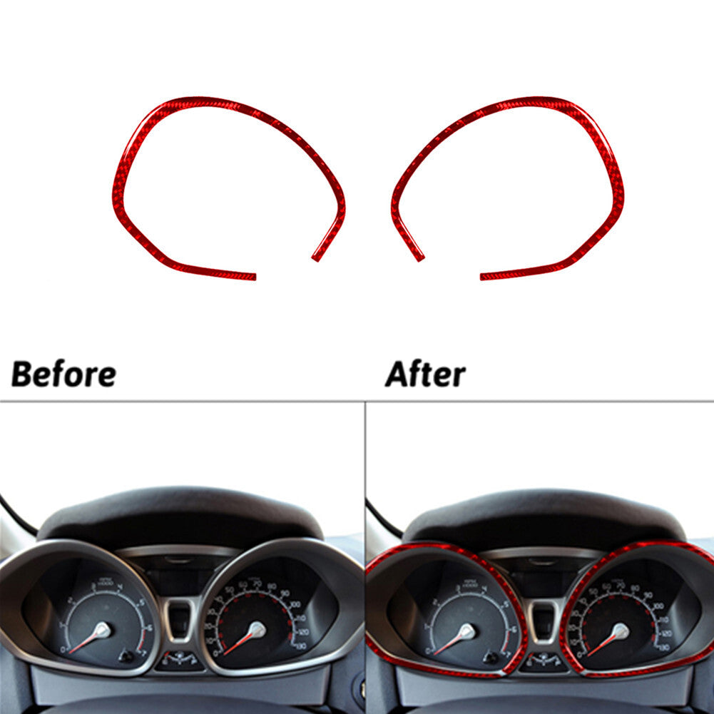 2Pcs Red Carbon Fiber Ineterior Speedometer Cover Trim for Ford Fiesta 2011-2015