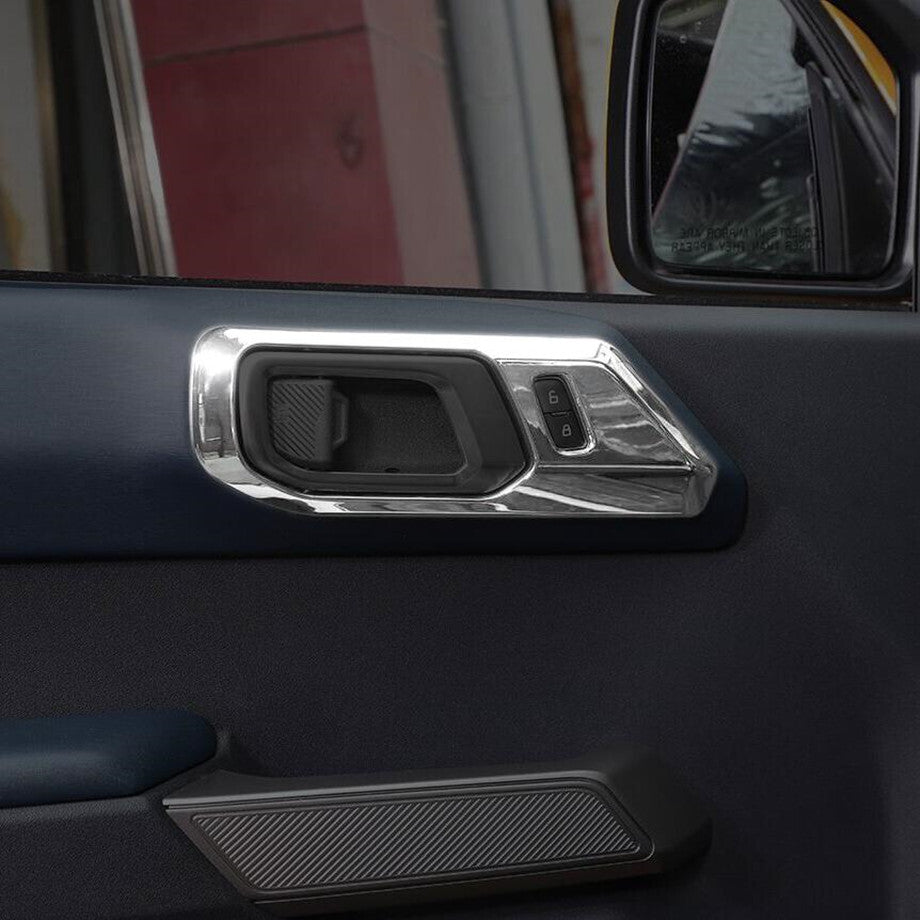 Fit For 2021-2024 Bronco ABS Chrome Interior Door Handle Bowl Cover Trim 4P v