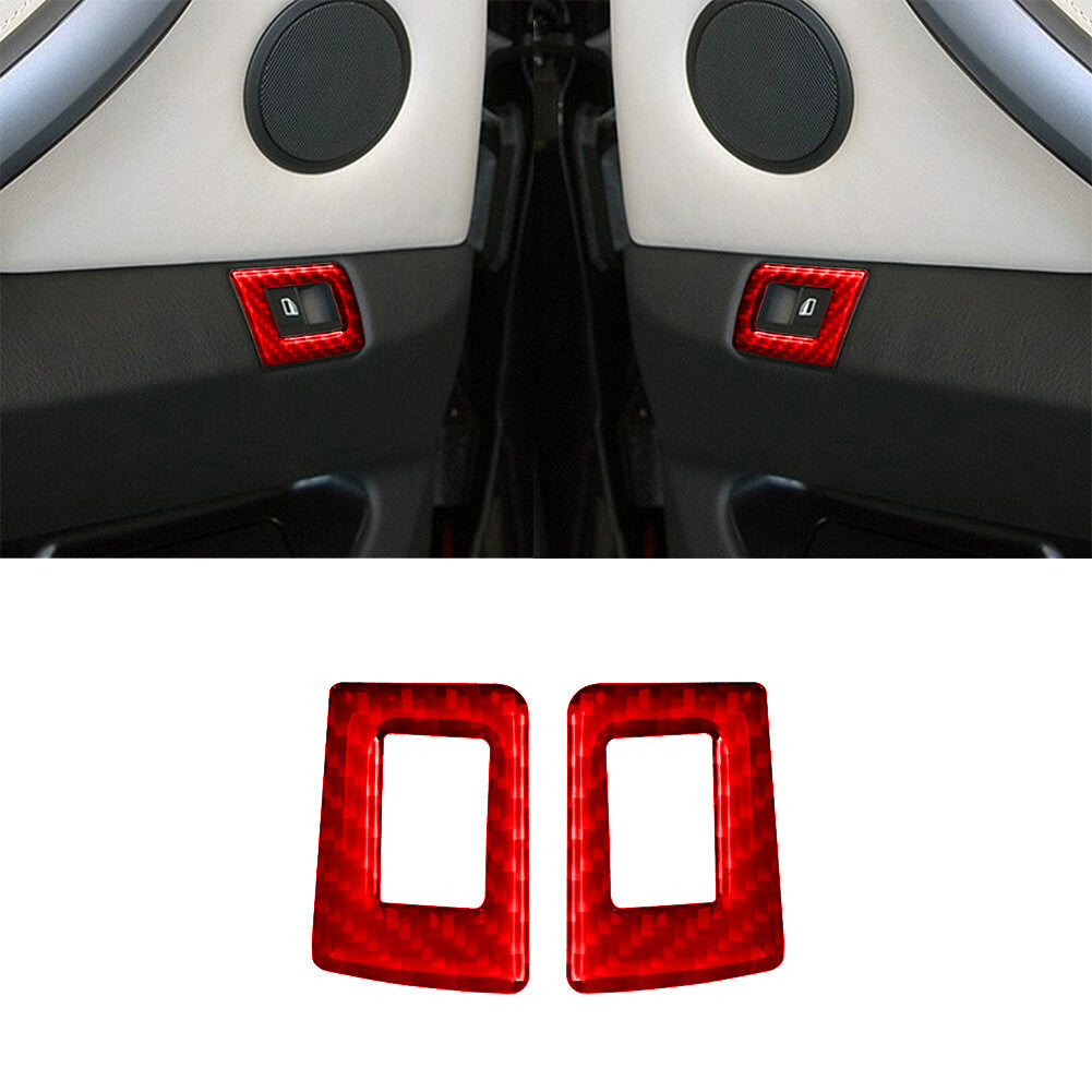 2-Piece Red Carbon Fiber Interior Rear Window Control Cover Trim for BMW X5 E53