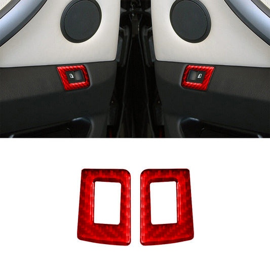 2-Piece Red Carbon Fiber Interior Rear Window Control Cover Trim for BMW X5 E53