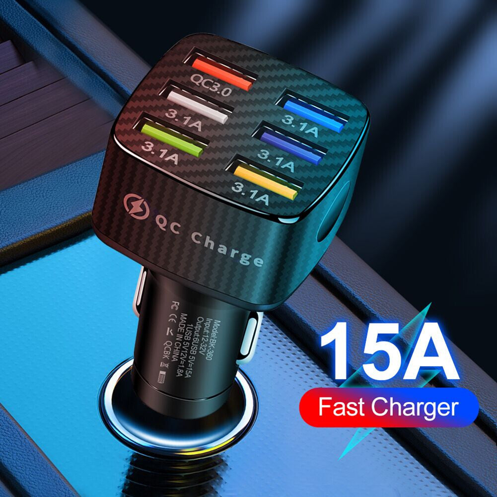 6 USB Ports Car for Charger Adapter QC3.0 Fast Charging Accessories For Mobile Phone Q