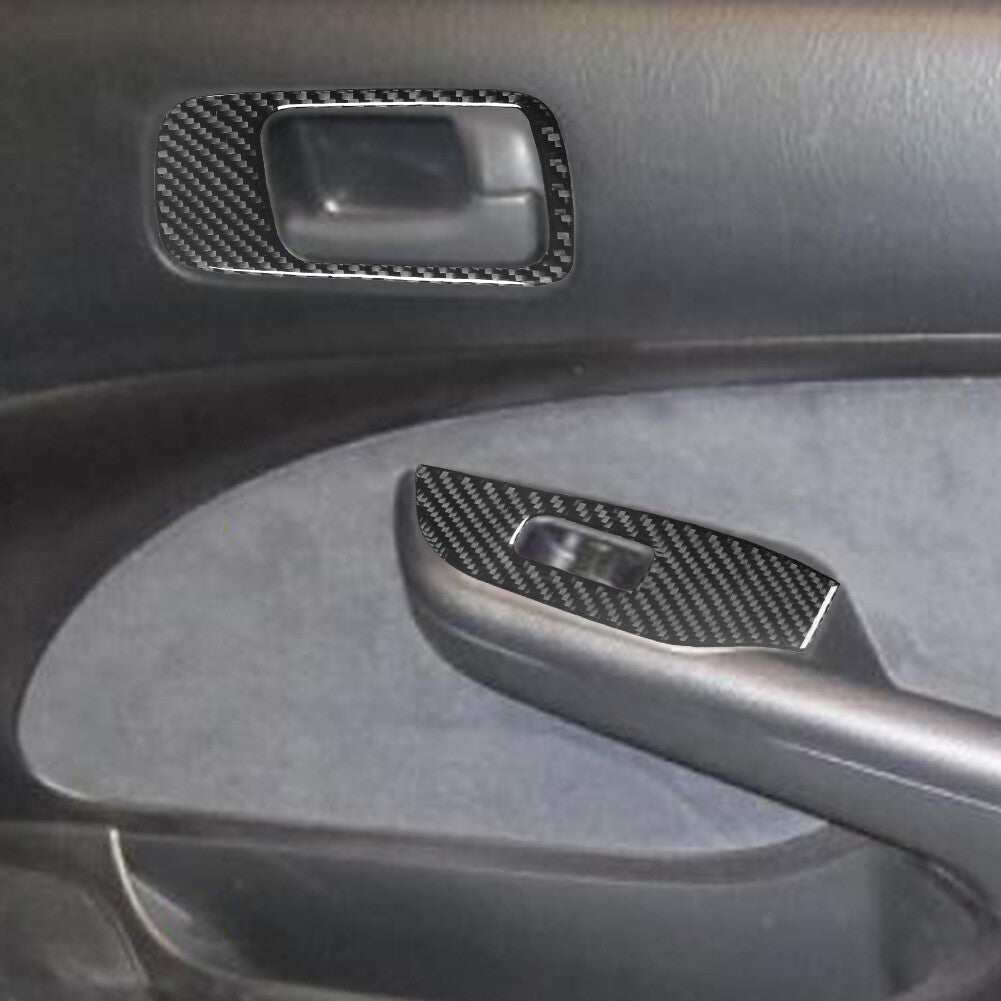 4X Carbon Fiber Interior Window Control Cover Trim for Honda for Civic 2-Door 03-05