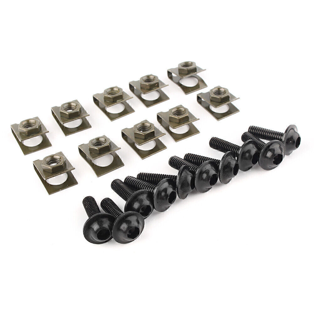 Fit Scooter BLACK 10x M6 Body Fairing Bolts Fastener Clips Screw Set Universal
