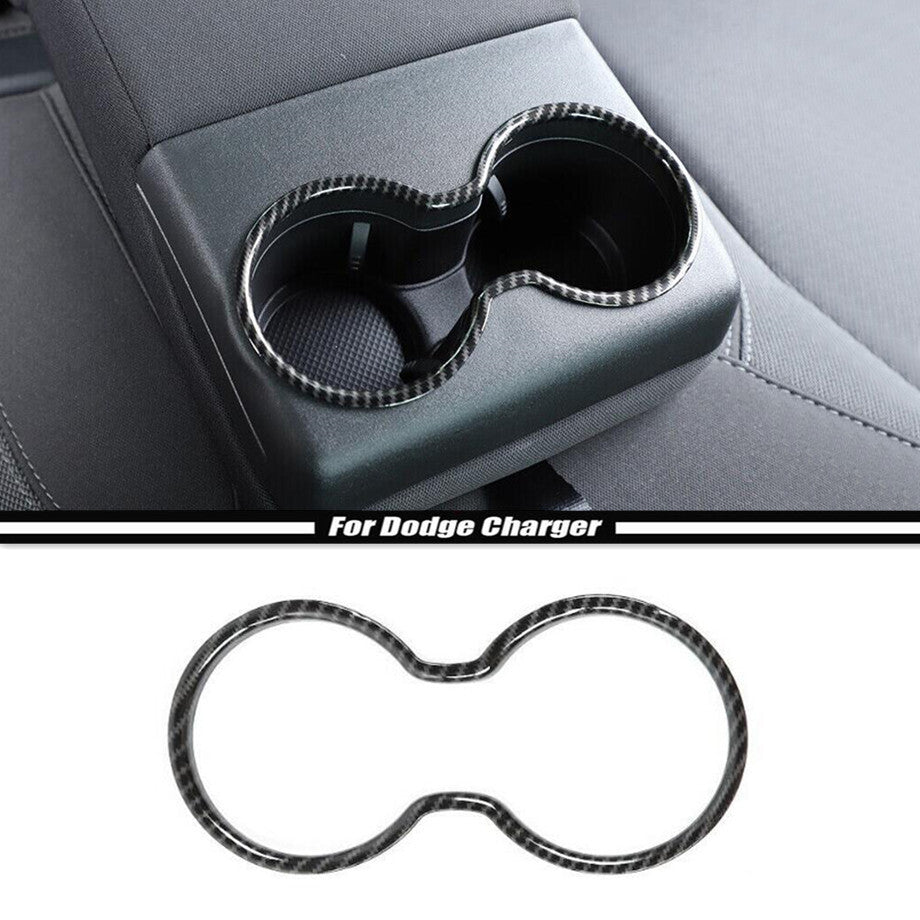 For 2011-2023 for Dodge Charger Carbon Rear for Seat Armrest Cup Holder Cover Trim Ring v