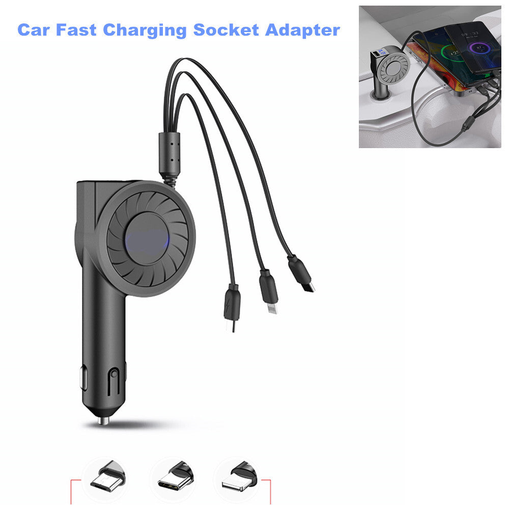 3-in-1 fast charging output car charger with USB port for mobile phones, computers, and socket adapters. n