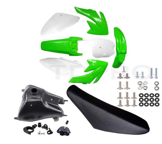 Plastic mudguards, fuel tank, for seat , and bolts are suitable for the for Honda cRF70F Dirt Pit bicycle.
