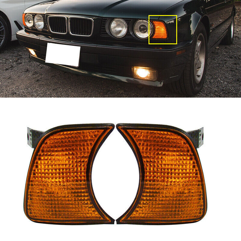 Pair Amber Corner Lights Turn Signals light Fit for BMW 5-Series E34 1989-1995 Q