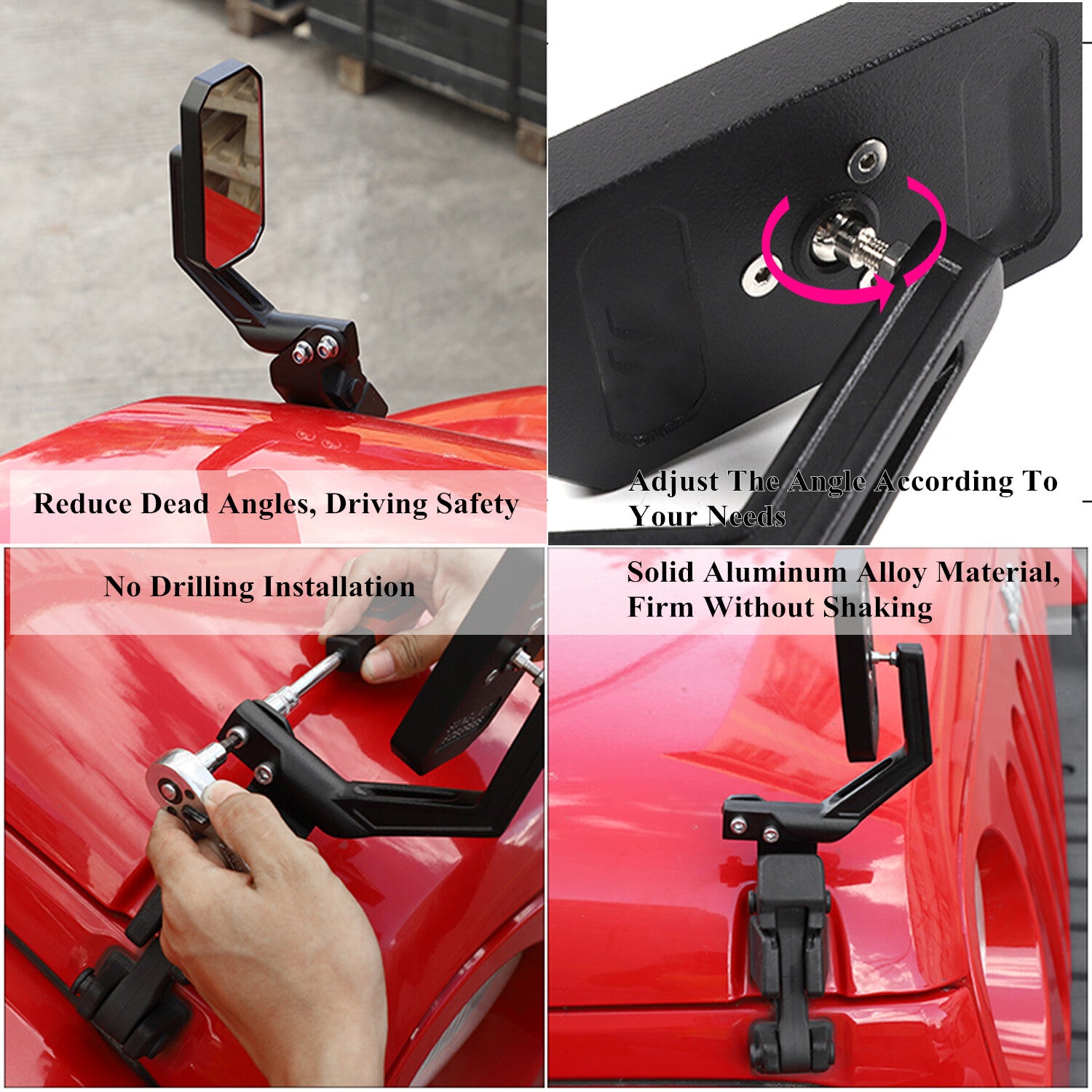Hood Latches Blind Spot Mirror For 2011-2020 2021 for Jeep for Wrangler JK JL JT Driver