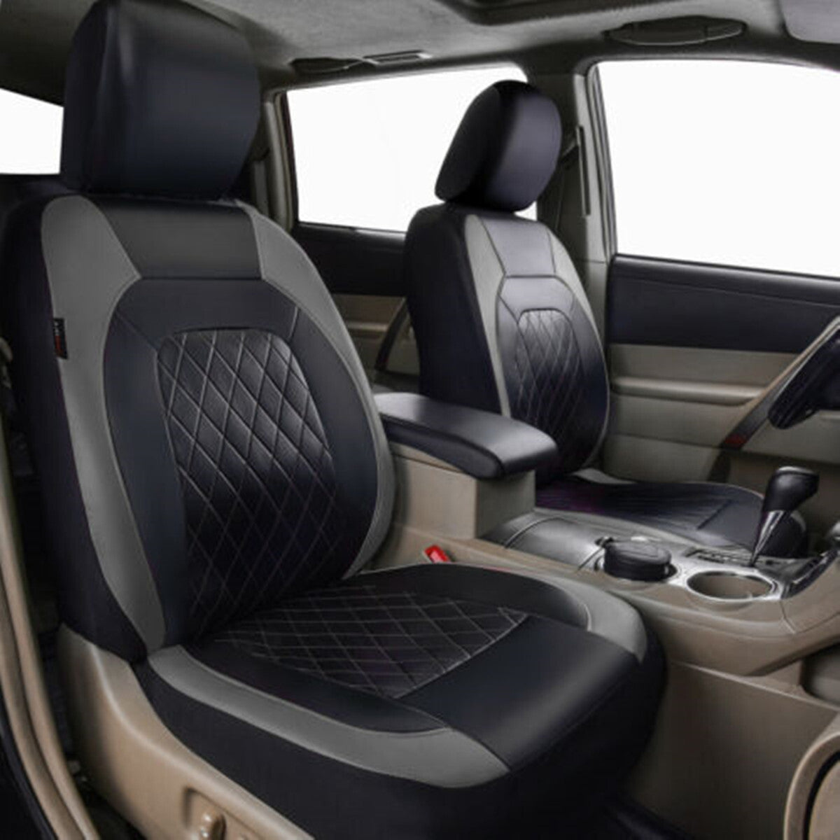 Black/Gray Car Front for Seat Covers PU Leather Cushion for SUV Truck Van Waterproof Q