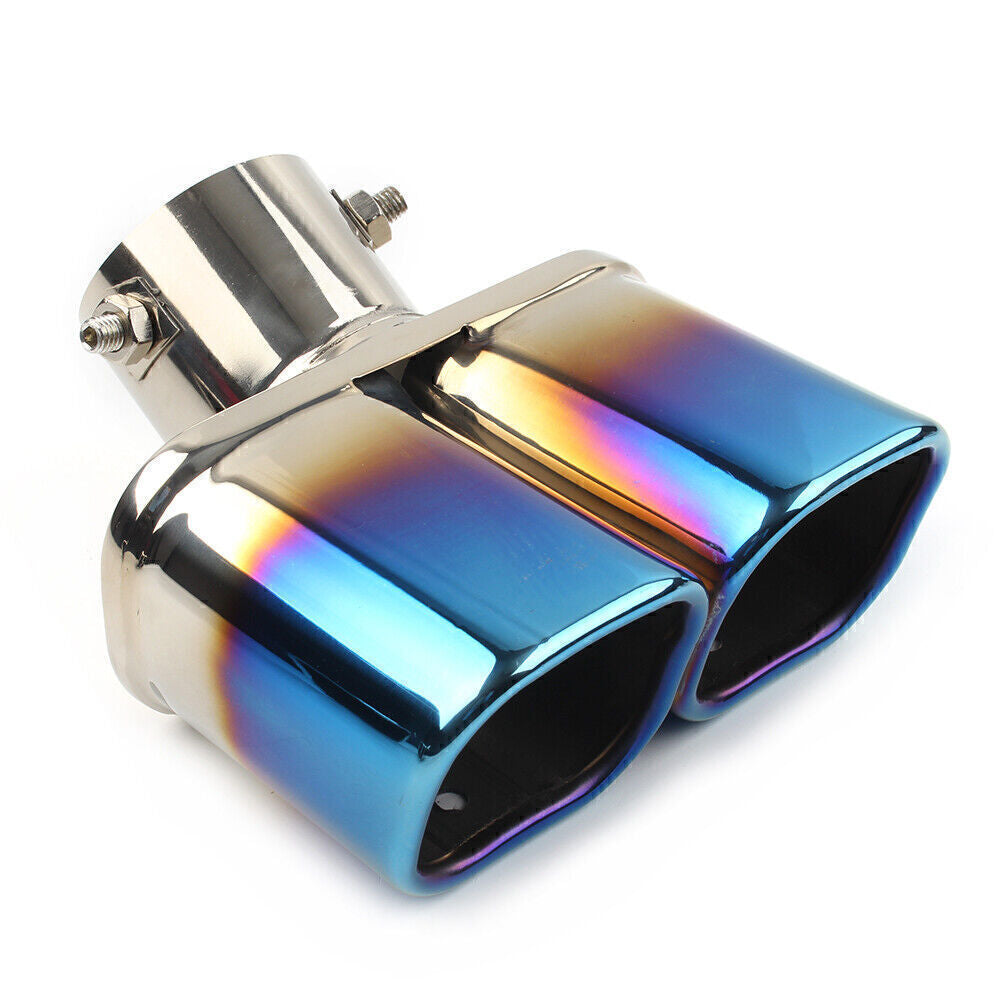 Stainless Steel Car Rear Dual Exhaust Pipe Tail Muffler Tip Throat Tailpipe Blue Q