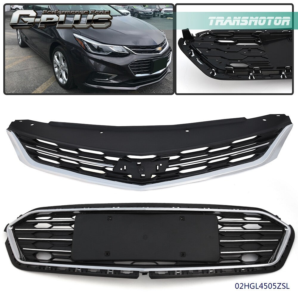 Fits 2016 - 2018 for Cruze Front Bumper Upper + Lower Honeycomb Grille - v