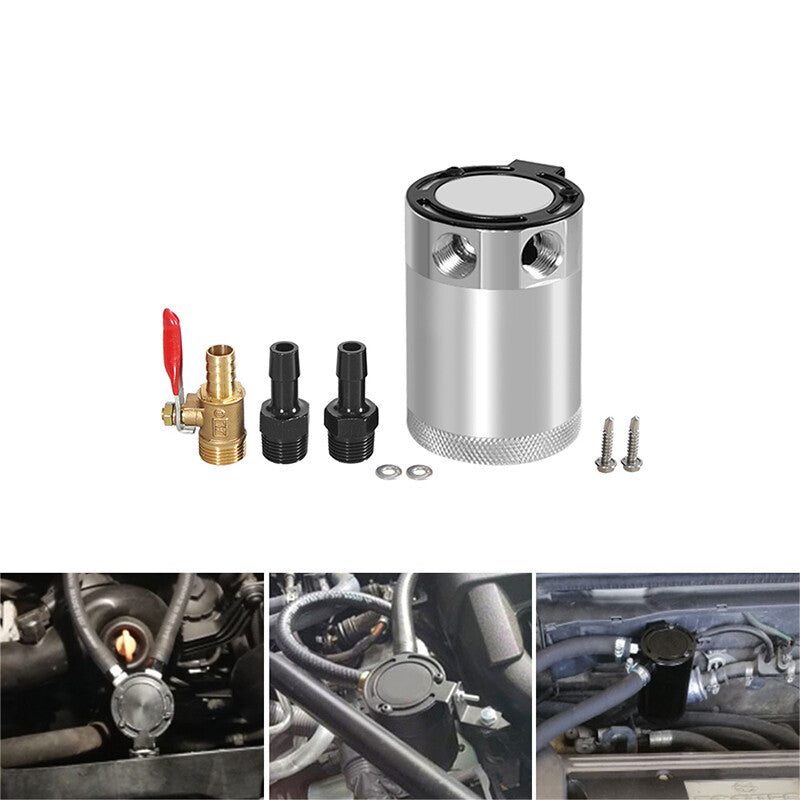 Oil Catch Can Baffled 2Port Oil Catch Tank Reservoir Drain Valve Universal Silve Q