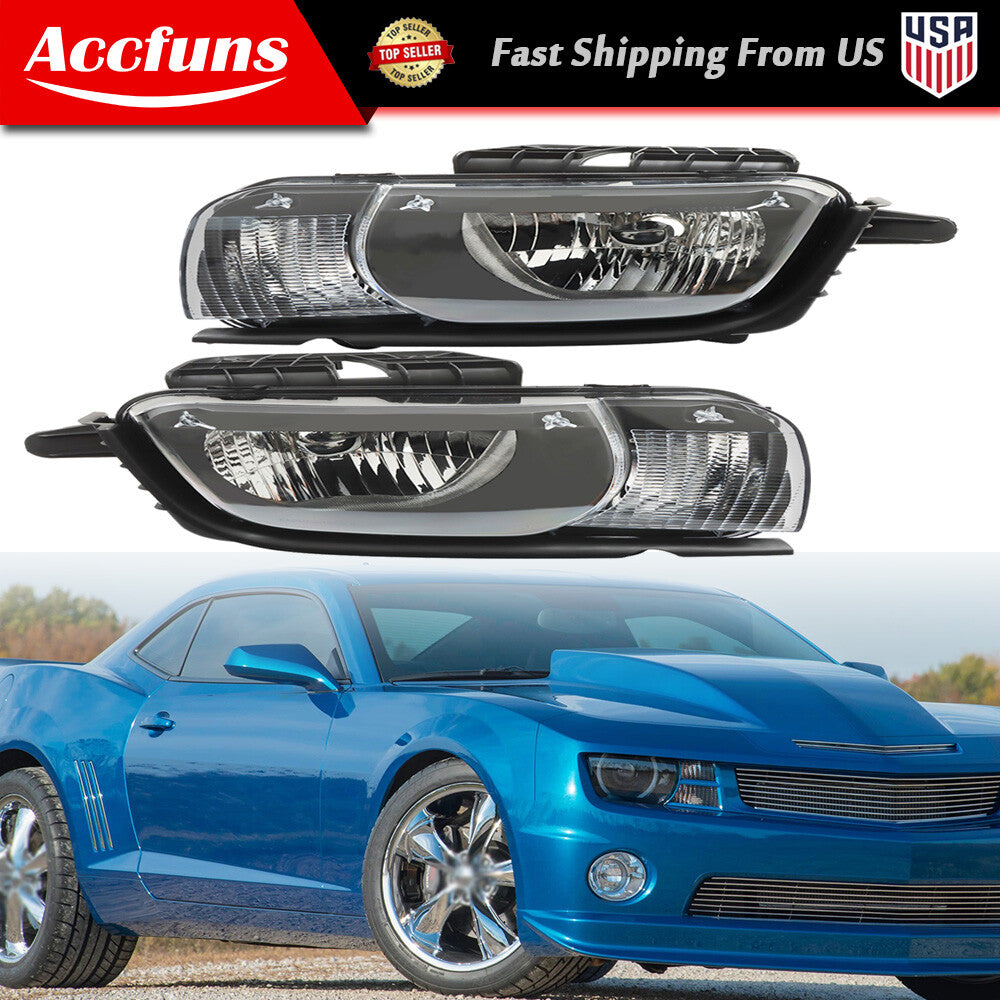 Suitable for 2010-2013 Camaro halogen projector headlights (LH & RH, one pair, black) n