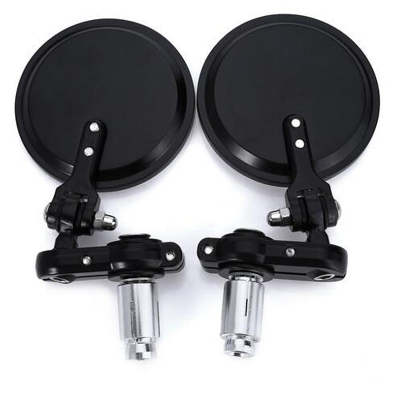 2Pcs Motorcycle Universal Round Bar End Convex Mirrors Inceased 7/8 Handle BK