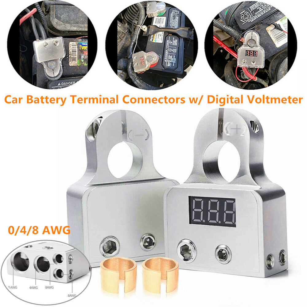 2x Digital Voltmeter Automotive Battery Termination Wire Connector + - 0/4/8 AWG Power Rear Kit - n