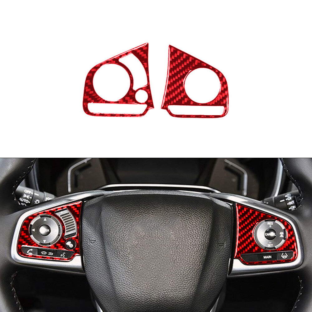 2Pcs Red Carbon Fiber Steering Wheel Button Cover Trim for Honda CR-V 2017-2021