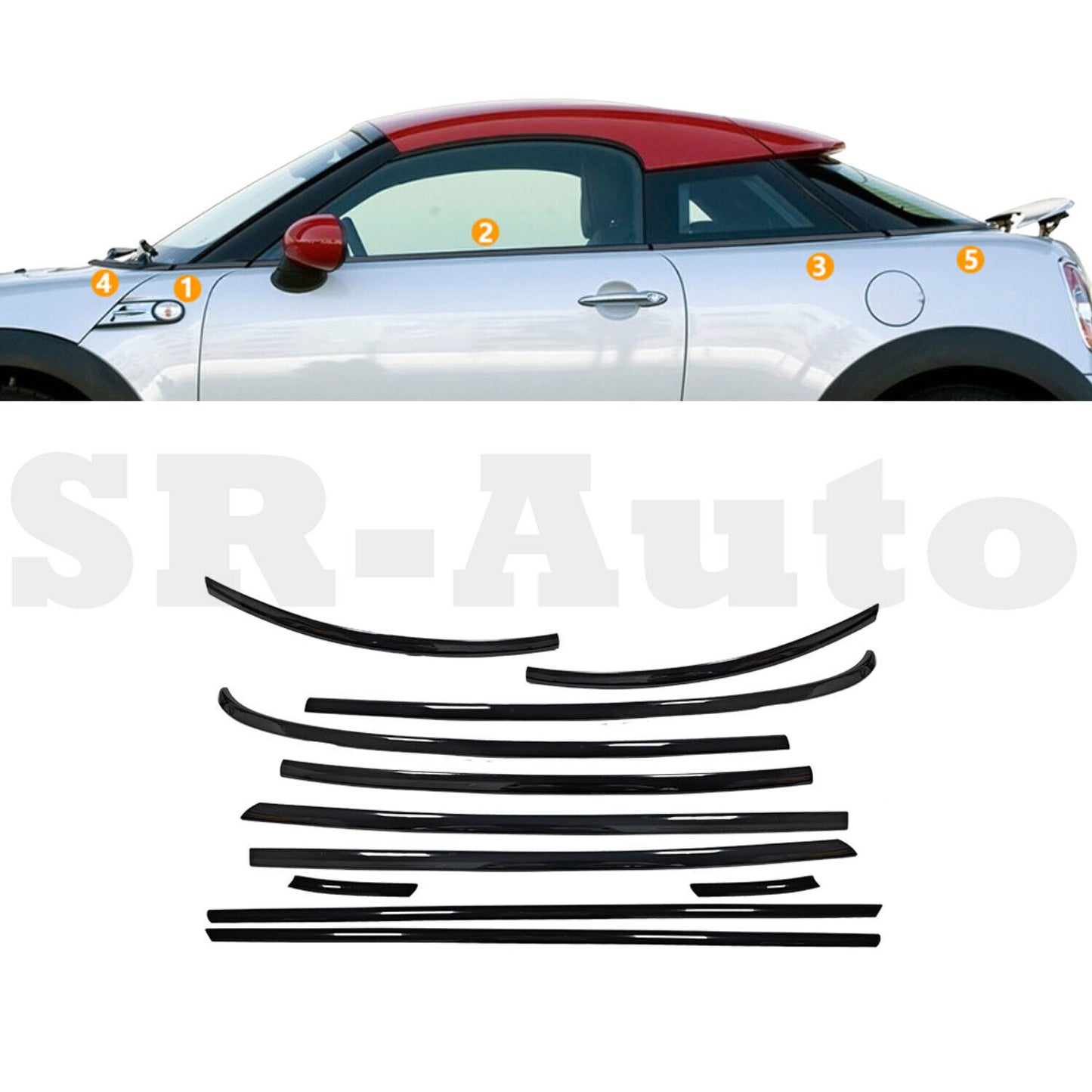 for MINI Cooper Coupe R58 2012-2015 Windows Sill Molding Strip Trim Black Steel n