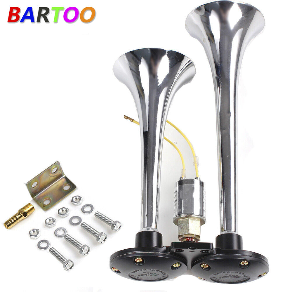 Air Horn Dual Trumpet Truck Loud 12v Train Car Kit Compressor 150DB for 12V Car