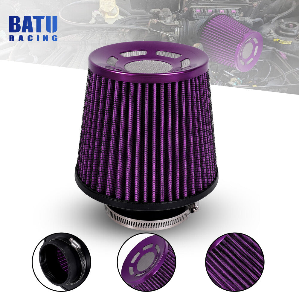 3 76mm Full Purple High Flow Inlet Air Intake Cone Filter For Car/Truck/SUV