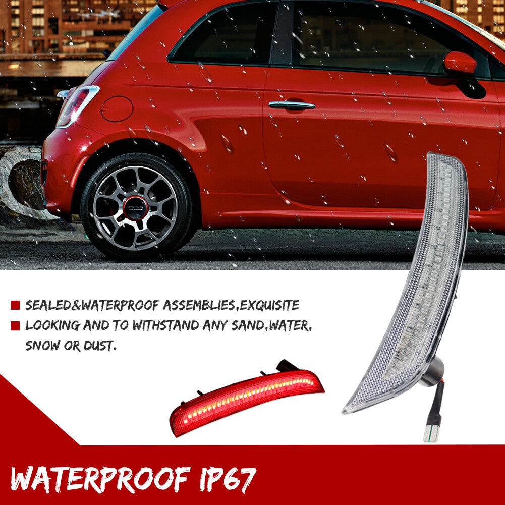 Red LED Clear Lens Rear Fender Side Marker Lights for 12-17 for Fiat 500 Pop Lounge- v
