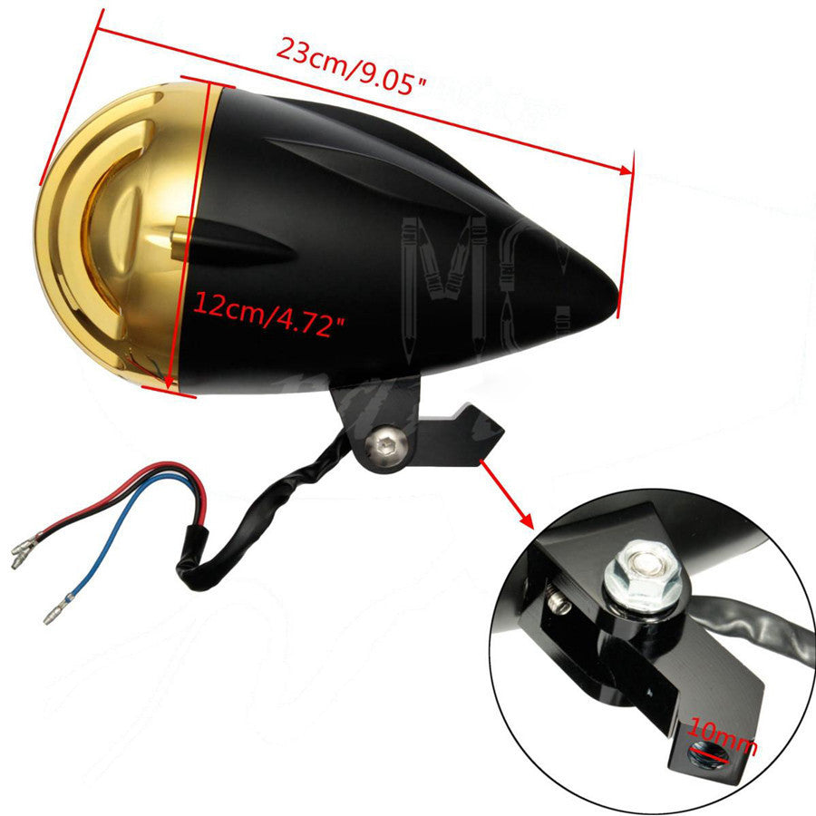 ABS Black Gold Fence Grill Cover H4 Halogen Bullet Headlight for Harley Custom Q