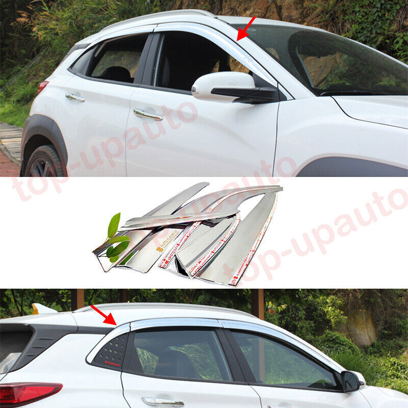 for Hyundai Kona 2018-23 Chrome Window Wind Visors Sun Rain Guard Vent Deflector