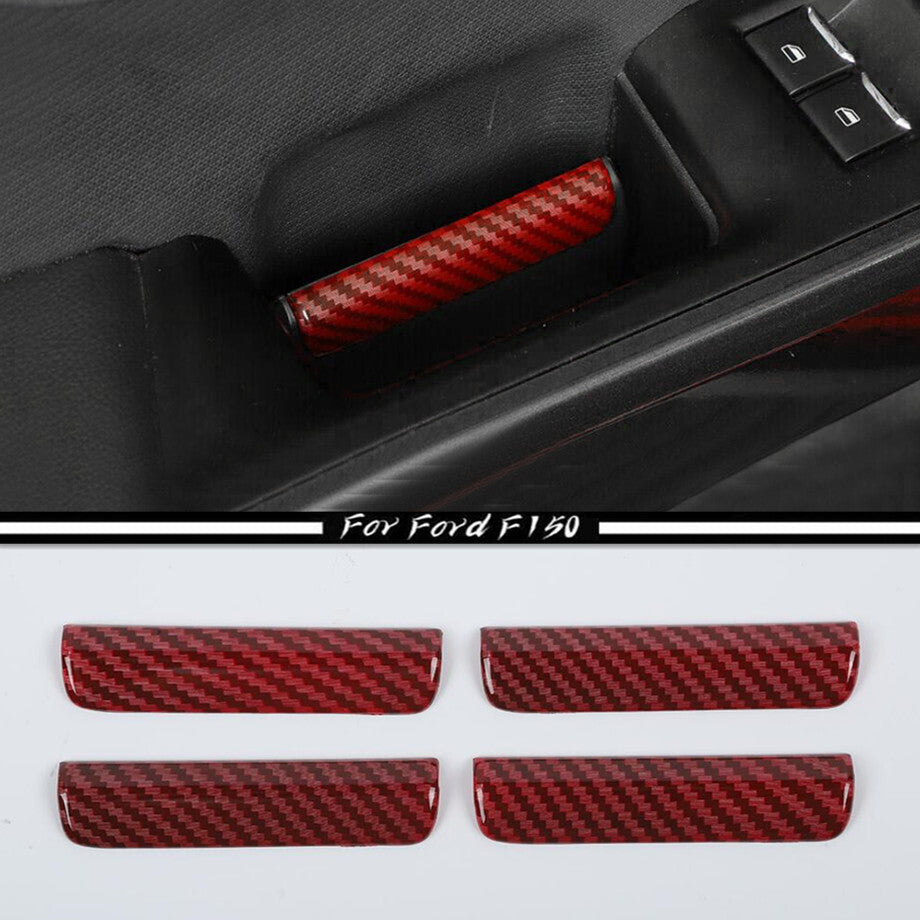 For 2021-2023 F150 Red Carbon Interior Door Handle Cover Trim Strips v