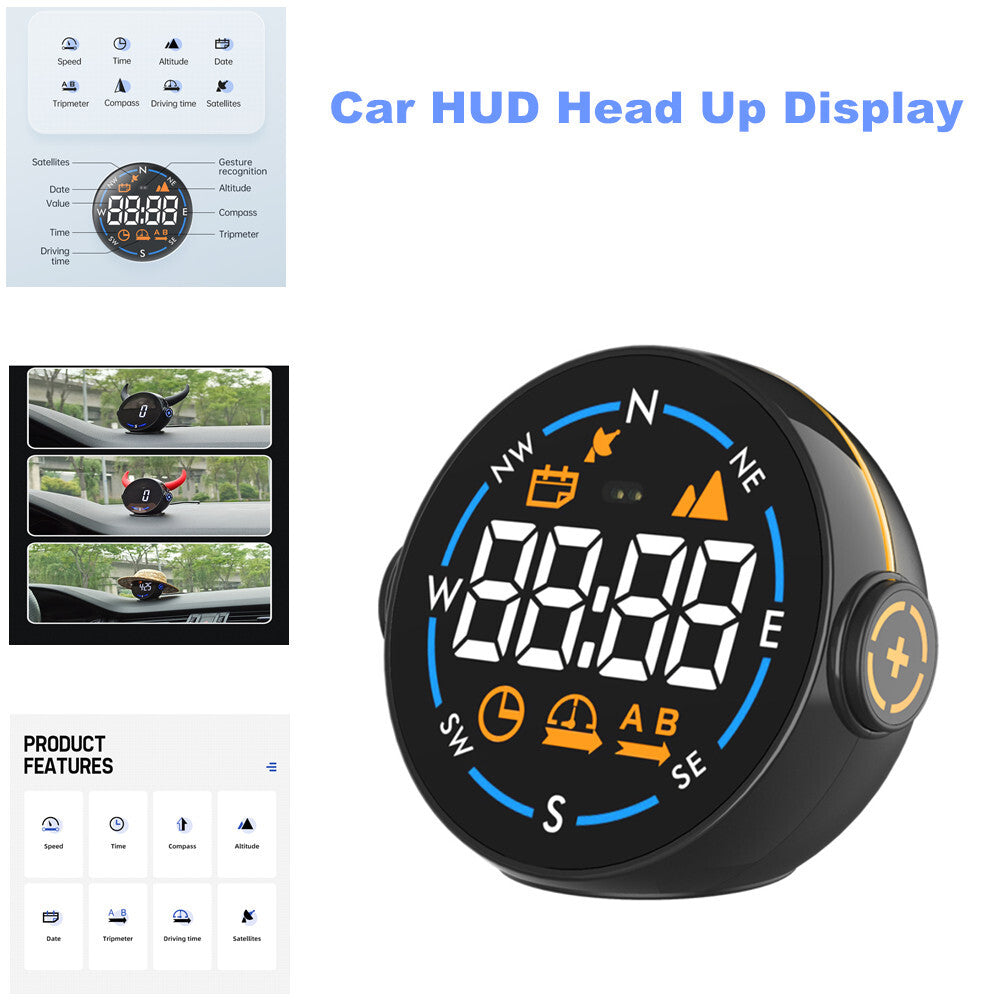 Car HUD (Head-Up Display) with GPS, speedometer (MPH/KM/H), and overspeed warning â€multi-functional. n