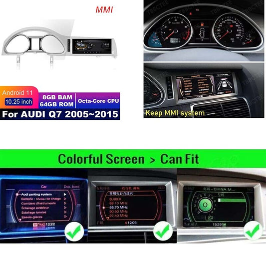 10.25 Touchscreen Android GPS Navigation for Audi Q7 Mmi 4g carplay Bluetooth