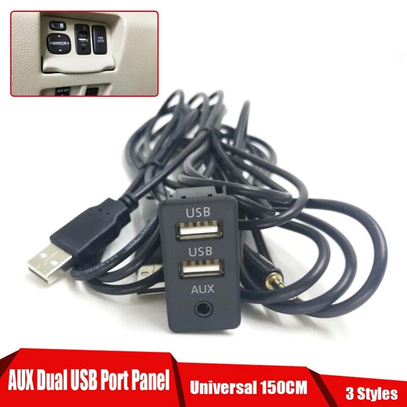 Car Dual USB+AUX Socket Car Dash Mount Port Panel Interface Extension Adapter