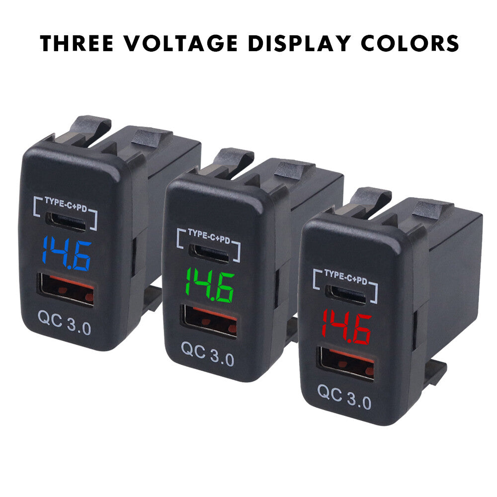 1-Pack Type C QC3.0 Port Voltmeter USB Car Charger Socket for Tacoma Tsutsumi n