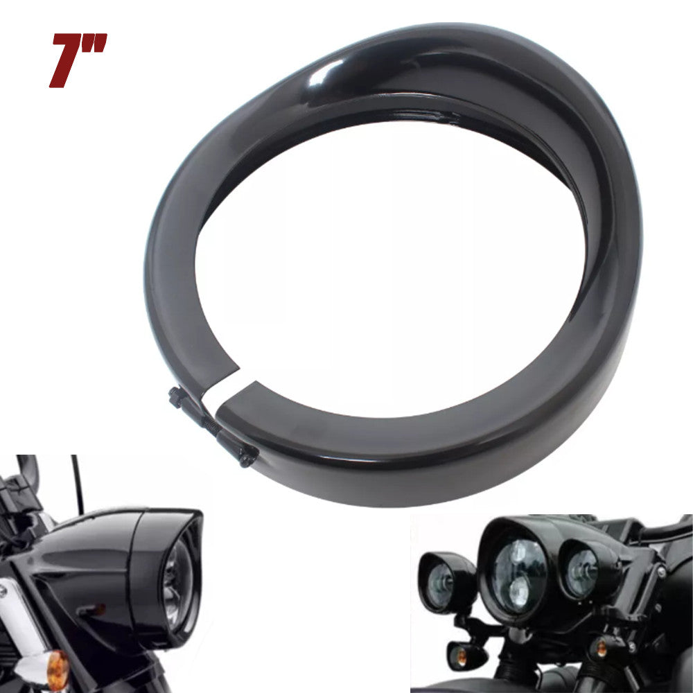 Motorcycle headlight visor style decorative ring 7-inch for Harley Touring Softtail Black - n