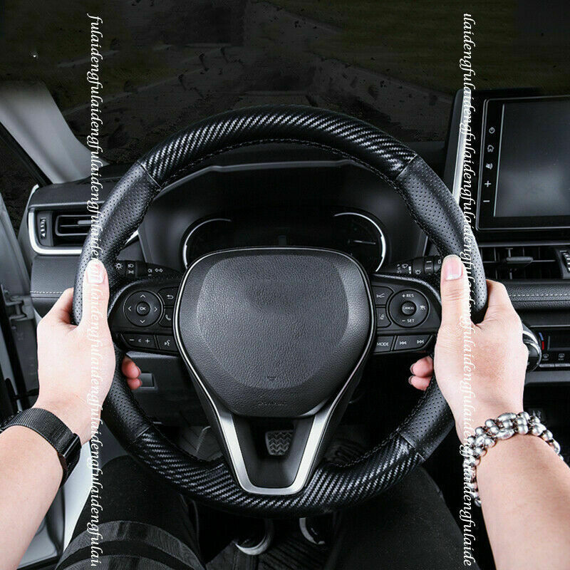DIY Carbon Fiber Leather Steering Wheel Cap Cover Trim for Toyota RAV4 2019-2023