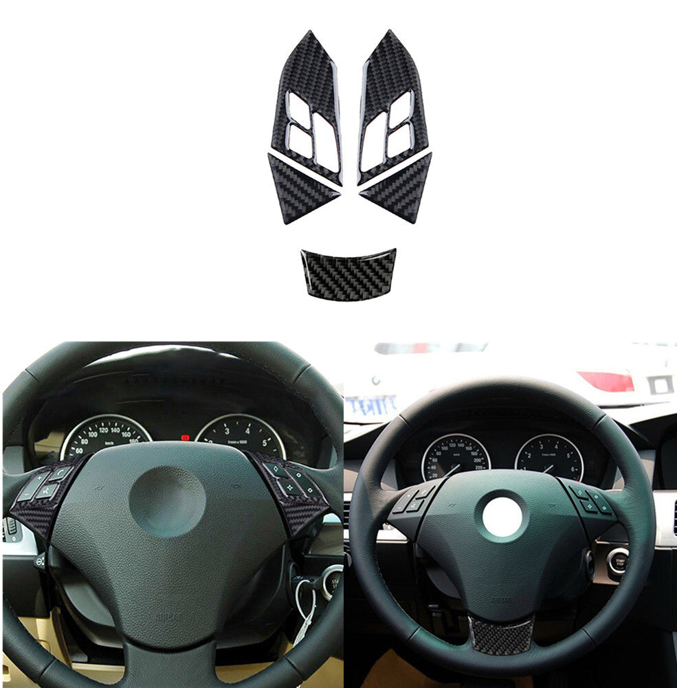 5 x carbon fiber steering wheel button trim for BMW 5 Series E60 2005-2011