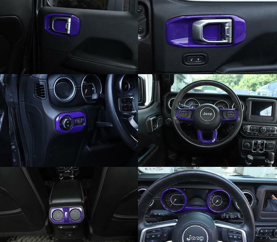 Fit for Jeep for Wrangler JL/JT 18-2021 21PCS ABS Purple Car Interior kit Cover Trim